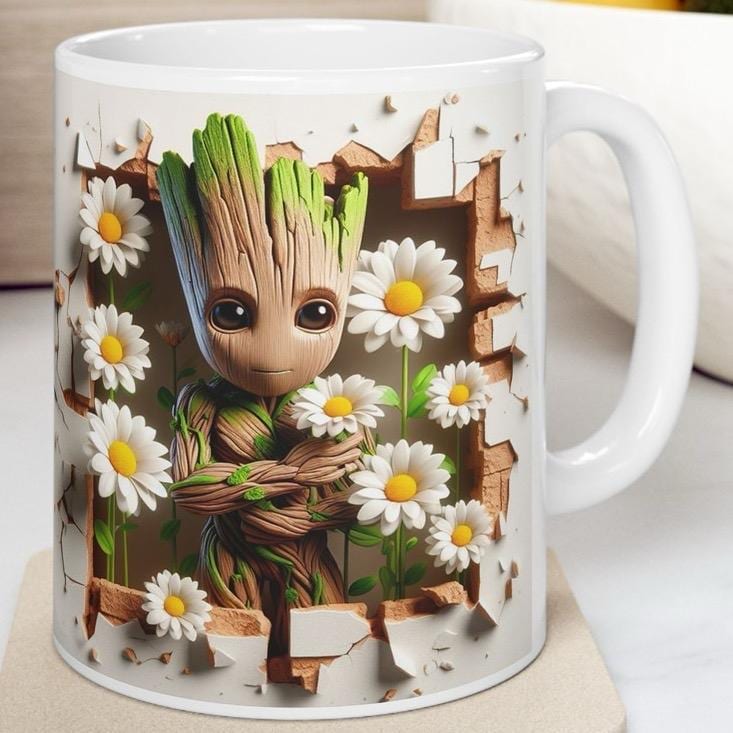 Groot style 3d mug - christmas secret santa gift stocking filler drinkware reuse reusable washable tumbler ceramic cup coffee xmas mugs tea