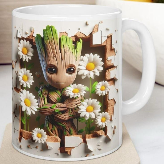 Groot style 3d mug - christmas secret santa gift stocking filler drinkware reuse reusable washable tumbler ceramic cup coffee xmas mugs tea