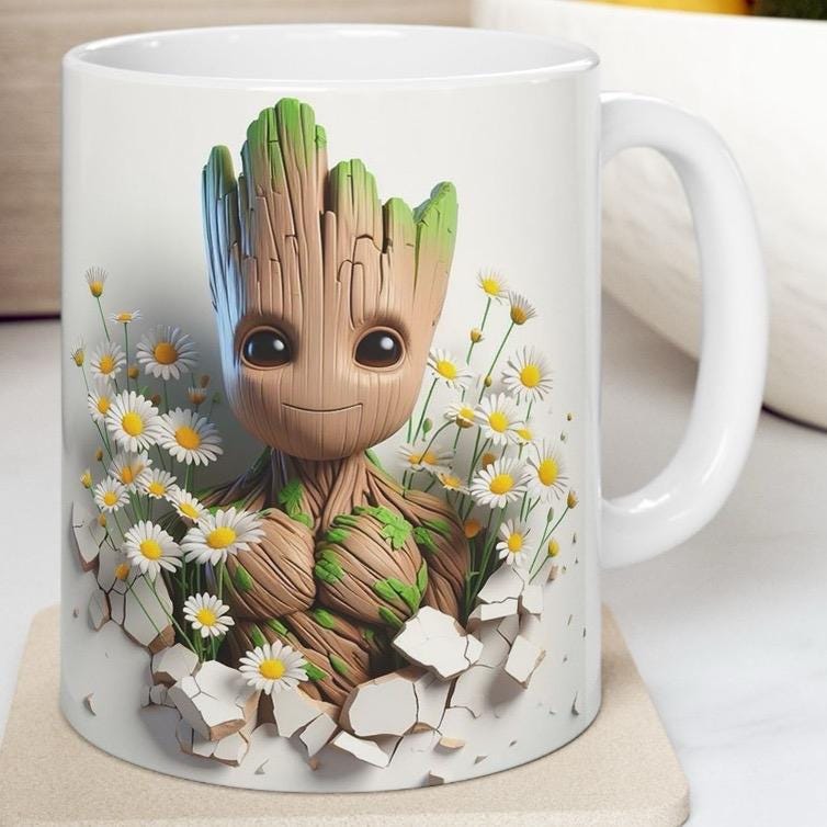 Groot style 3d mug - christmas secret santa gift stocking filler drinkware reuse reusable washable ceramic tumbler cup coffee xmas mugs tea