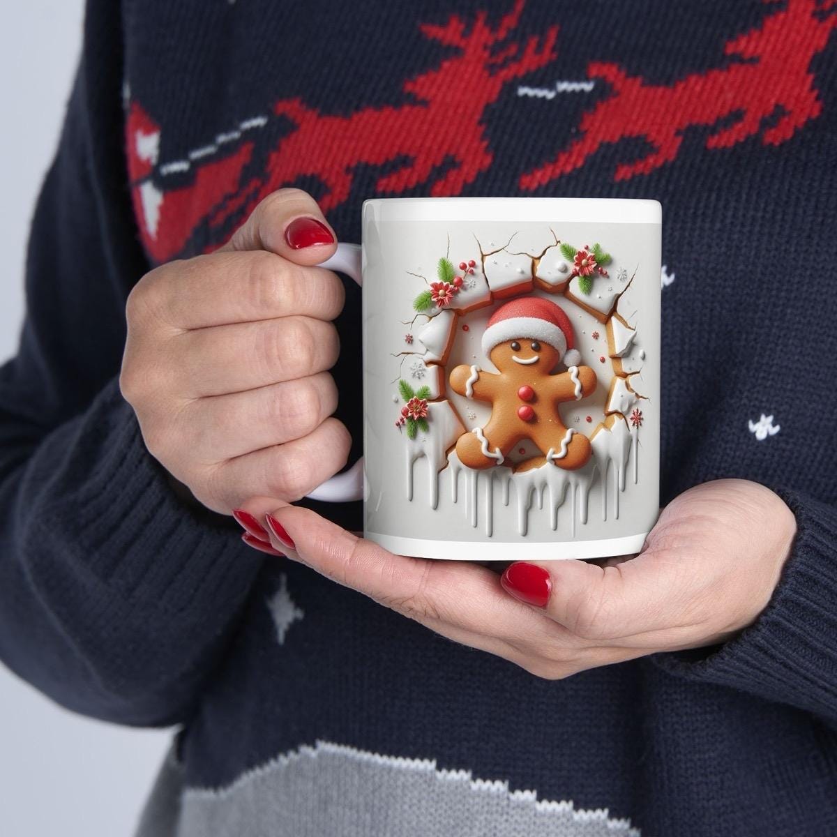 Christmas gingerbread man 3d mug - perfect for hot drinks - drinkware, tumblers reusable cup washable reuse coffee ceramic xmas mugs tea fes