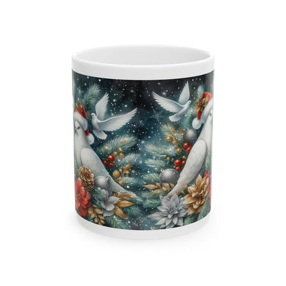 White doves christmas mug - perfect for hot beverages - tumblers, drinkware reusable cup washable reuse ceramic coffee xmas mugs tea festive