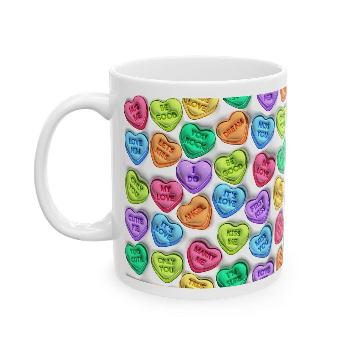 Cute love hearts sweets mug - kiss me miss me love you, perfect for drinking drinks - drinkware, tumblers cup reusable washable ceramic reus