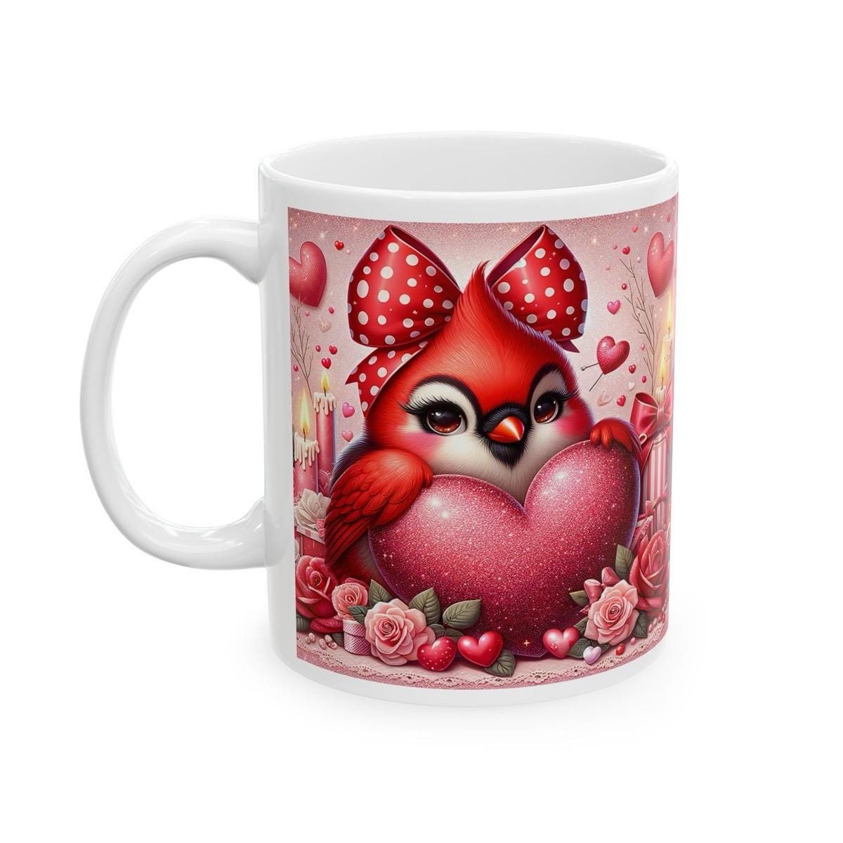 Cute bird valentines mug - heart design for valentine's day - cup, drinkware tumblers washable reusable coffee reuse ceramic girly valentine