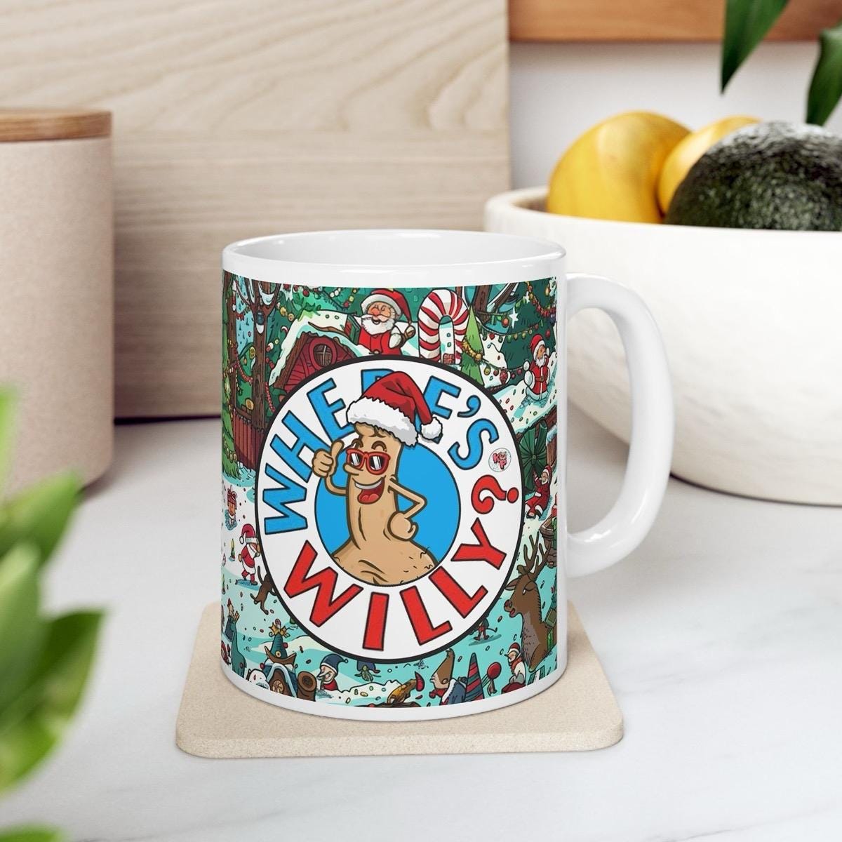 Where's wil wally style mug - funny rude mug for your morning drinks - cup, drinkware tumbler reusable washable ceramic coffee reuse cute  m