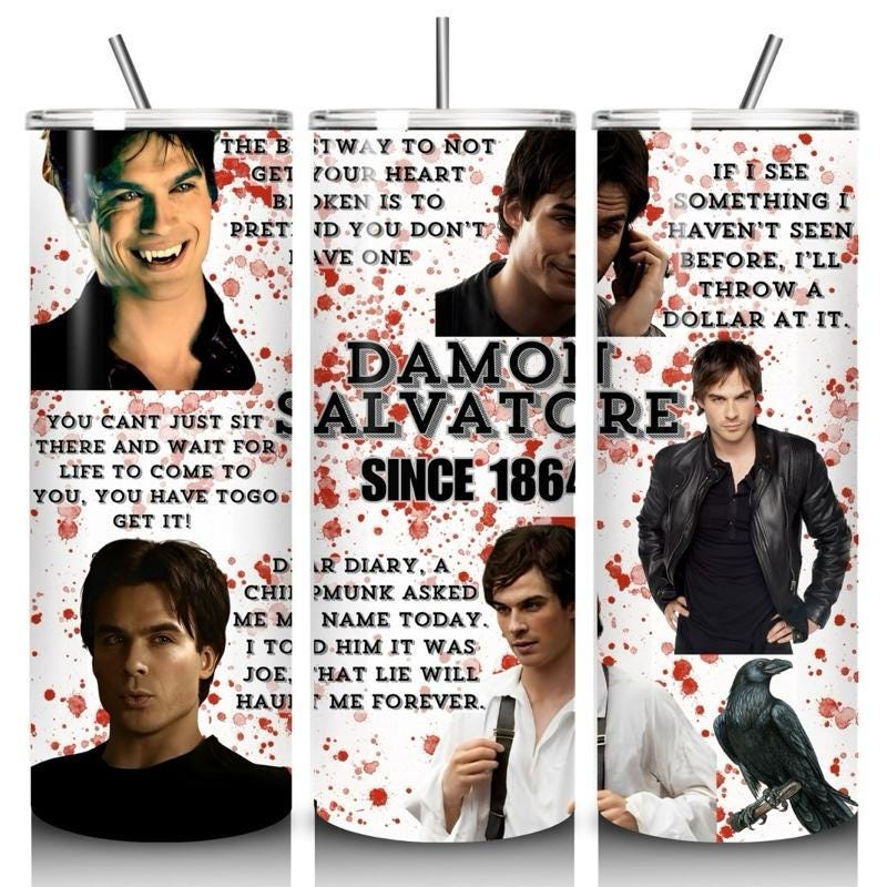 Vampire diaries damon salvatore tumbler 20oz - perfect for on-the-go hydration - vacuum flask - cup drinkware mug bottles water bottles bott