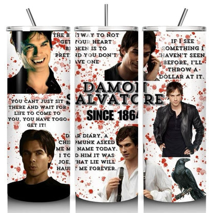 Vampire diaries damon salvatore tumbler 20oz - perfect for on-the-go hydration - vacuum flask - cup drinkware mug bottles water bottles bott