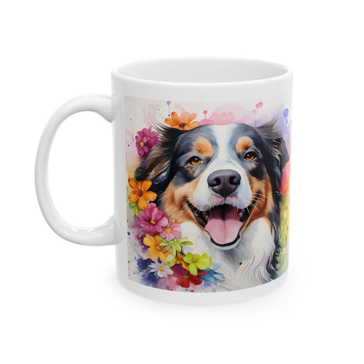 Australian shepherd floral mug - perfect gift for dog lovers - xmas, christmas, and birthday puppy - drinkware, coffee washable tumbler cera