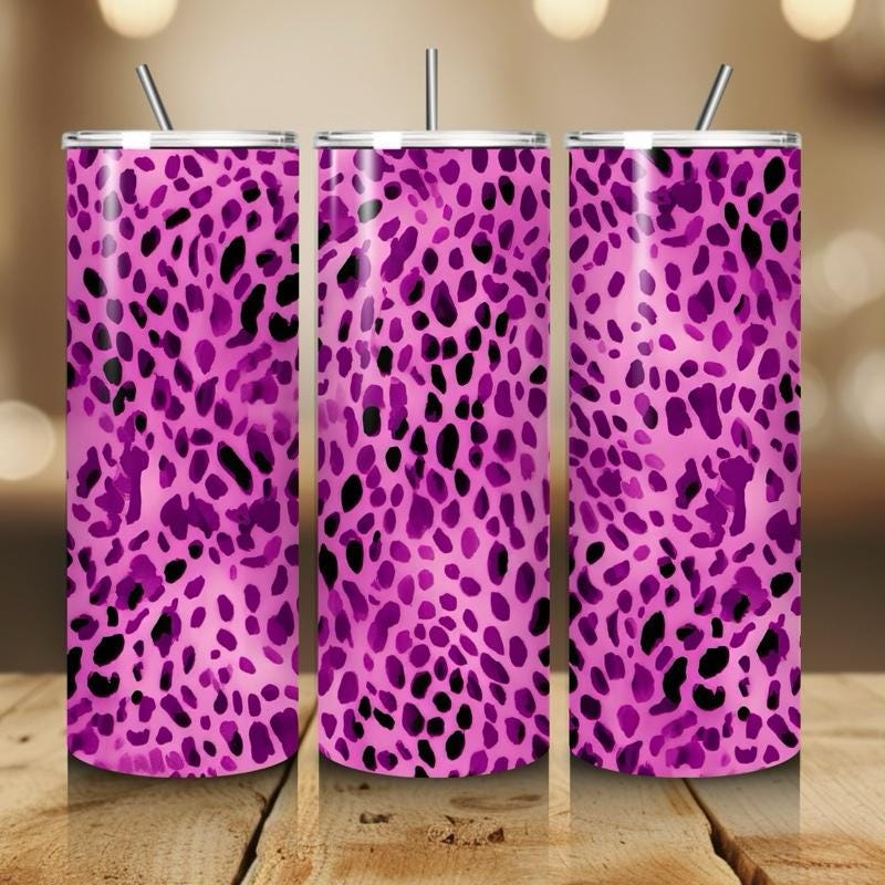 Purple leopard print tumbler 20oz - perfect for on-the-go hydration - vacuum flask - cup drinkware mug bottles water bottles bottled portabl