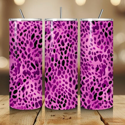 Purple leopard print tumbler 20oz - perfect for on-the-go hydration - vacuum flask - cup drinkware mug bottles water bottles bottled portabl