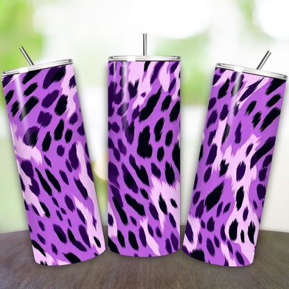 Purple leopard print tumbler 20oz - perfect for on-the-go hydration - vacuum flask - cup drinkware mug bottles water bottles bottled portabl