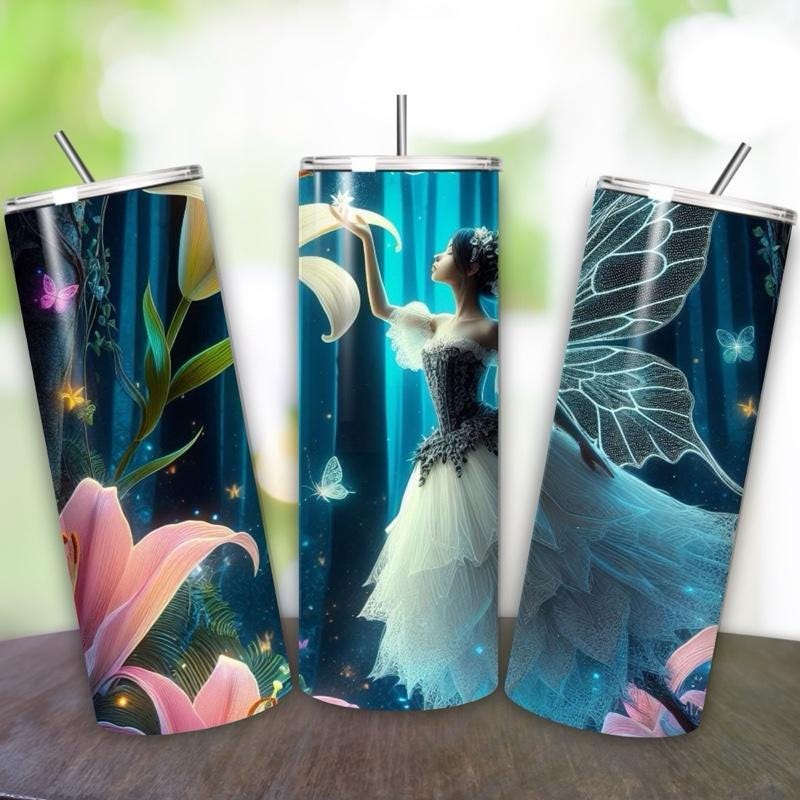 Fairy butterfly tumbler 20oz - perfect for on-the-go hydration - vacuum flask - cup drinkware mug bottles water bottles bottled portable gif