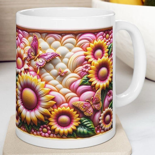 Summer flowers dreams butterfly 3d mug - perfect for your morning drinks - tumblers, drinkware reusable washable cup reuse coffee ceramic