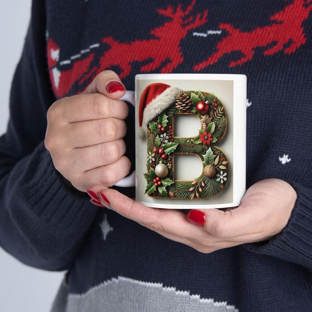 Personalised 'b’ edition christmas mug - unique gift for xmas - stocking filler - drinkware washable reusable reuse ceramic cup tumbler co