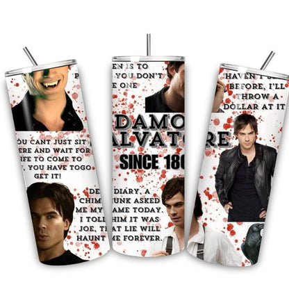 Vampire diaries damon salvatore tumbler 20oz - perfect for on-the-go hydration - vacuum flask - cup drinkware mug bottles water bottles bott