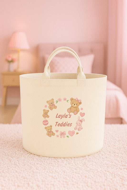 Personalised Teddy storage Felt Trug basket, perfect gifts girls kids gift fun animals storage basket trugs toy storage teddies