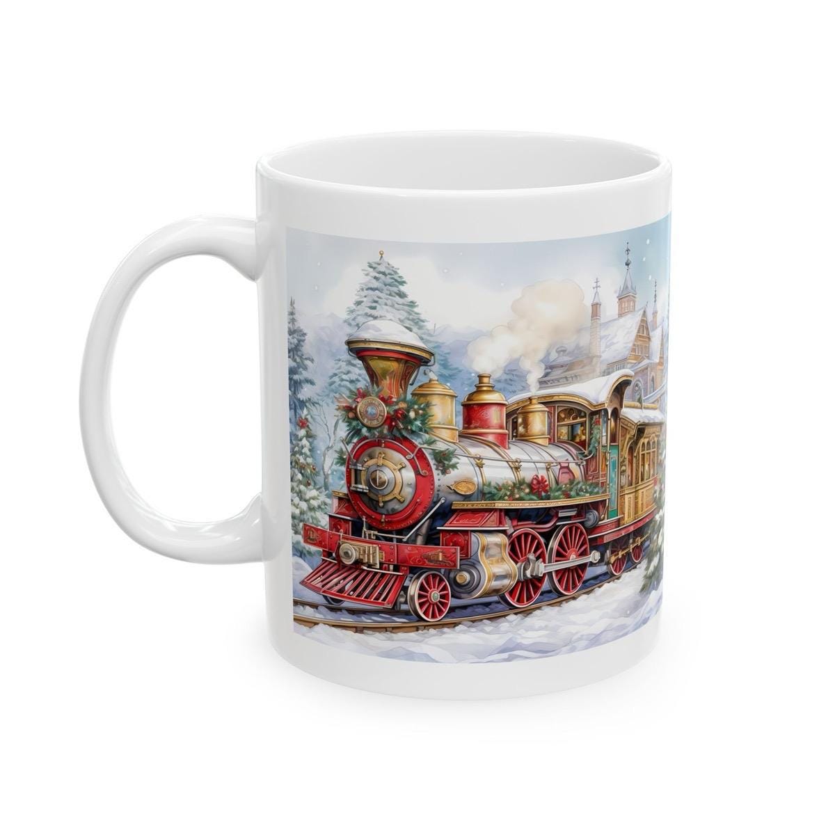 Christmas steam train mug - secret santa stocking filler gift drinkware tumbler washable reusable cup reuse ceramic coffee xmas mugs tea fes