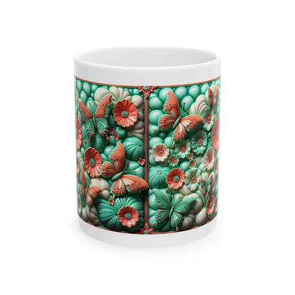 Turquoise and orange butterfly flower garden 3d mug - perfect for your morning drinks - drinkware tumbler reusable washable coffee cup reuse