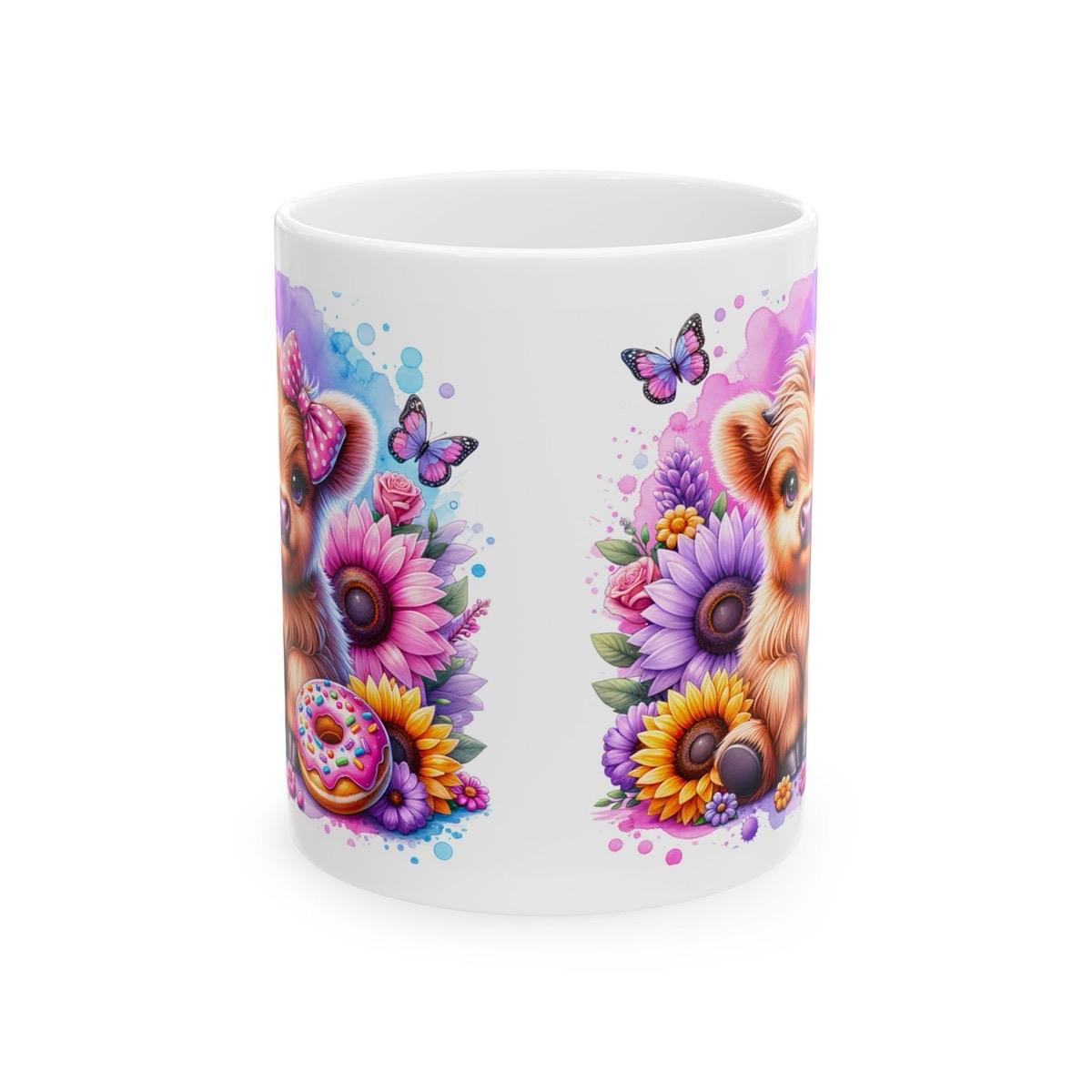 Cute highland cow with donut 3d mug - perfect for your morning drinks - drinkware, washable cup ceramic coffee tumblers reusable reuse xmas