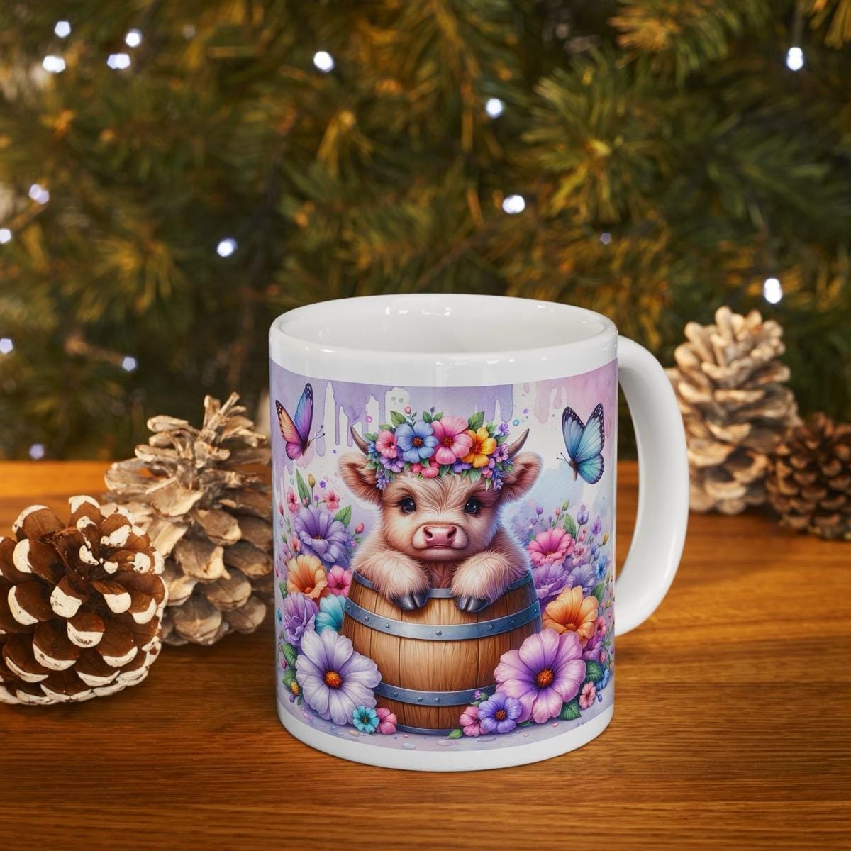 Cute purple highland cow in barrel 3d mug - perfect for your morning drinks - drinkware, tumblers cup washable reusable coffee ceramic reuse