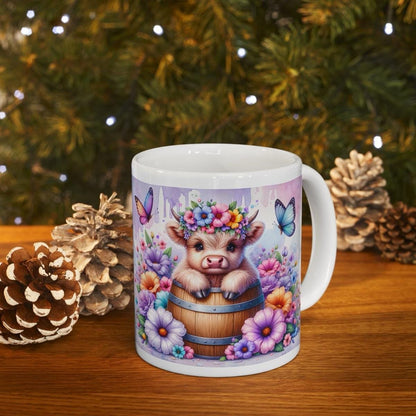 Cute purple highland cow in barrel 3d mug - perfect for your morning drinks - drinkware, tumblers cup washable reusable coffee ceramic reuse
