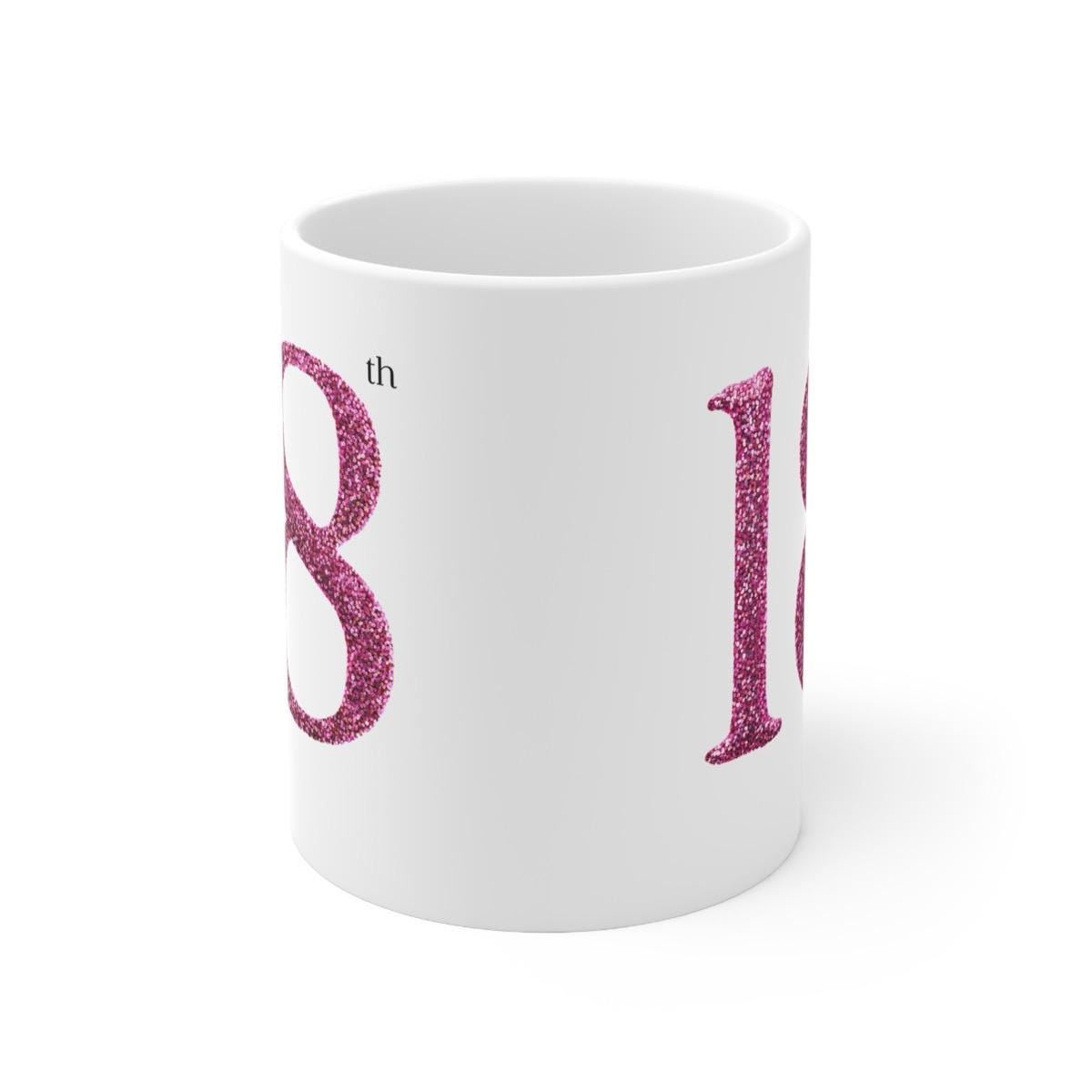 Pink glittery style 18th birthday gift mug for office and home - drinkware, cup reusable tumblers reuse coffee bottles ceramic washable girl