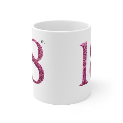 Pink glittery style 18th birthday gift mug for office and home - drinkware, cup reusable tumblers reuse coffee bottles ceramic washable girl