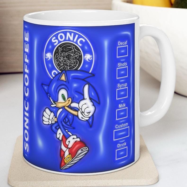 Sonic style mug gifts - perfect for coffee and tea - drinkware, cup tumblers ceramic reuse reusable washable cute gifts mugs