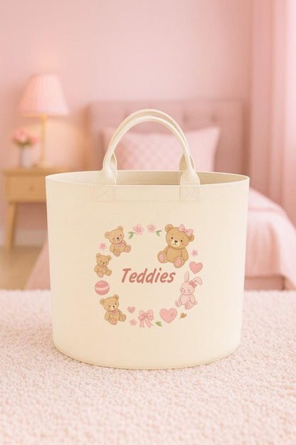 Personalised Teddy storage Felt Trug basket, perfect gifts girls kids gift fun animals storage basket trugs toy storage teddies