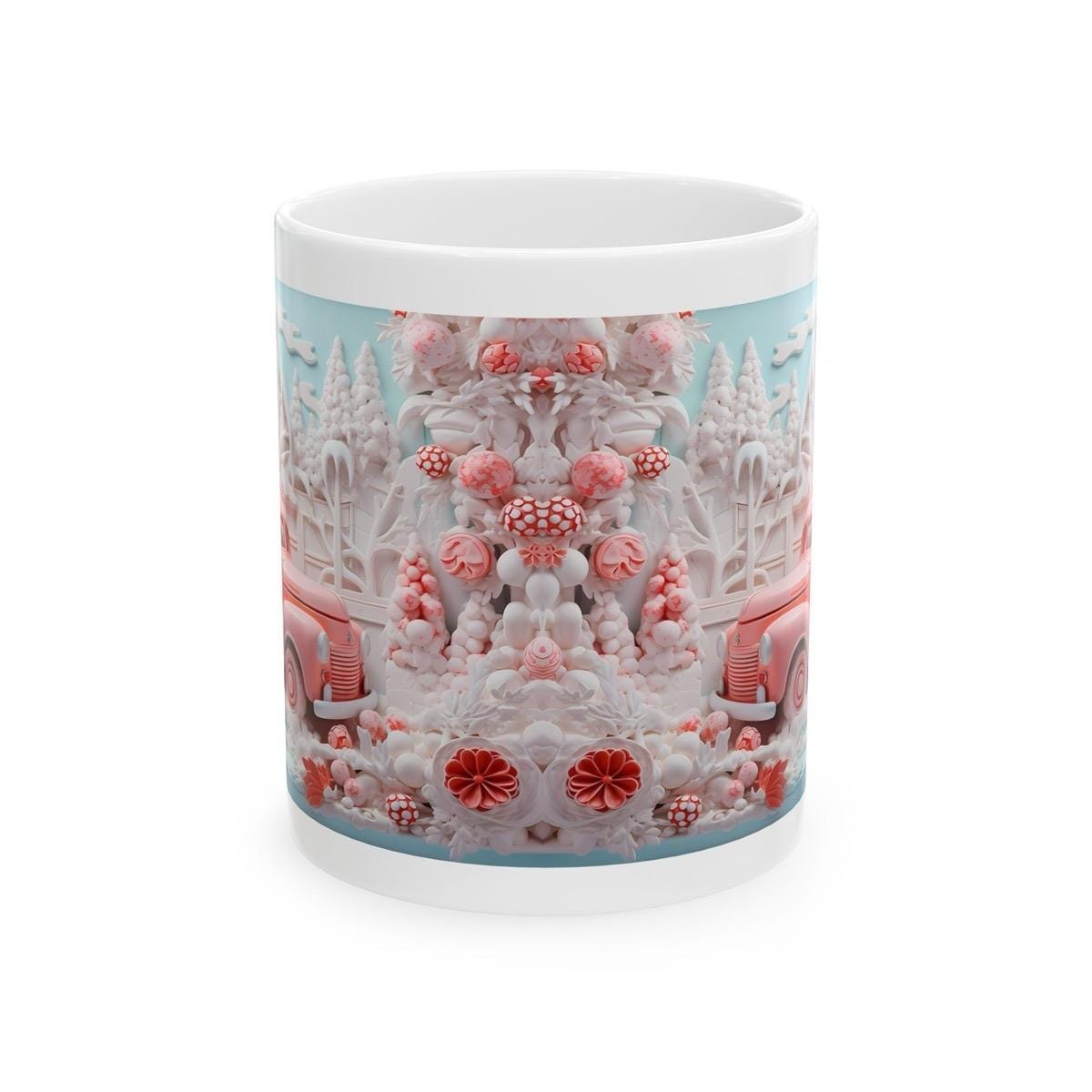 Festive retro pink truck christmas wonderland mug - secret santa stocking filler gift - gifts drinkware reusable washable tumbler xmas mugs