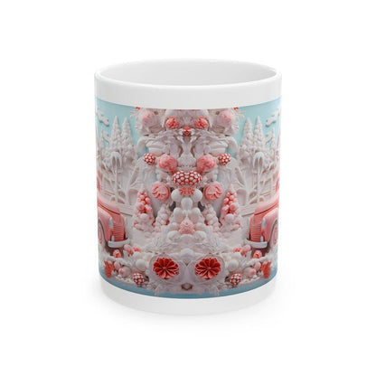 Festive retro pink truck christmas wonderland mug - secret santa stocking filler gift - gifts drinkware reusable washable tumbler xmas mugs