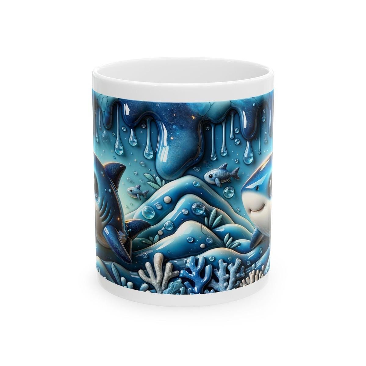 3d mug with shark water drip design - perfect tumbler for drinks - tumblers, drinkware cup glass bottles washable reusable ceramic reuse cof