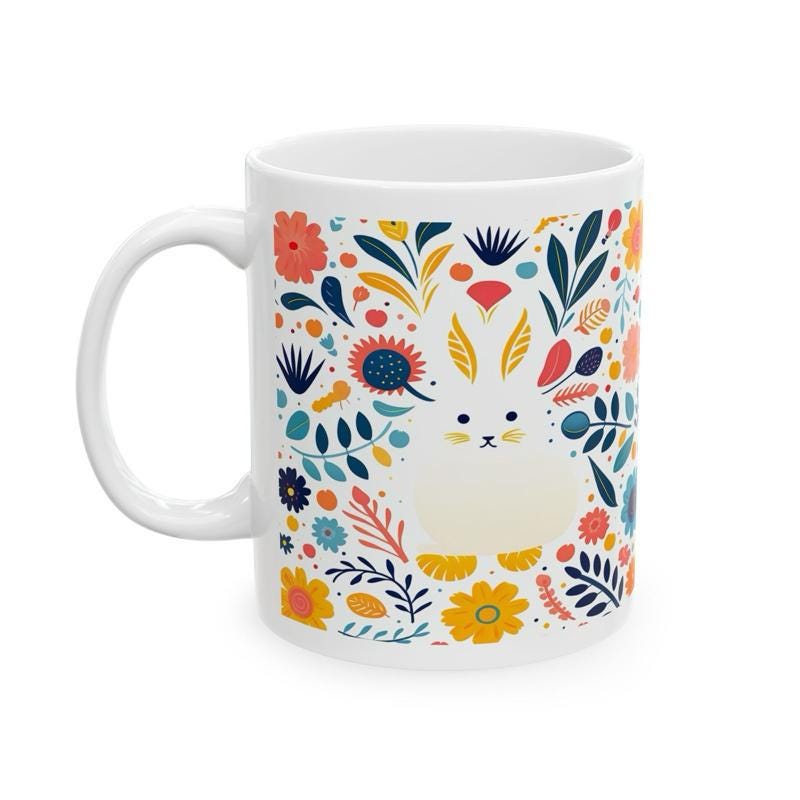 Easter bunny mug - cute gift - perfect for hot drinks - drinkware, tumblers cup bottles reusable washable portable reuse ceramic coffee east