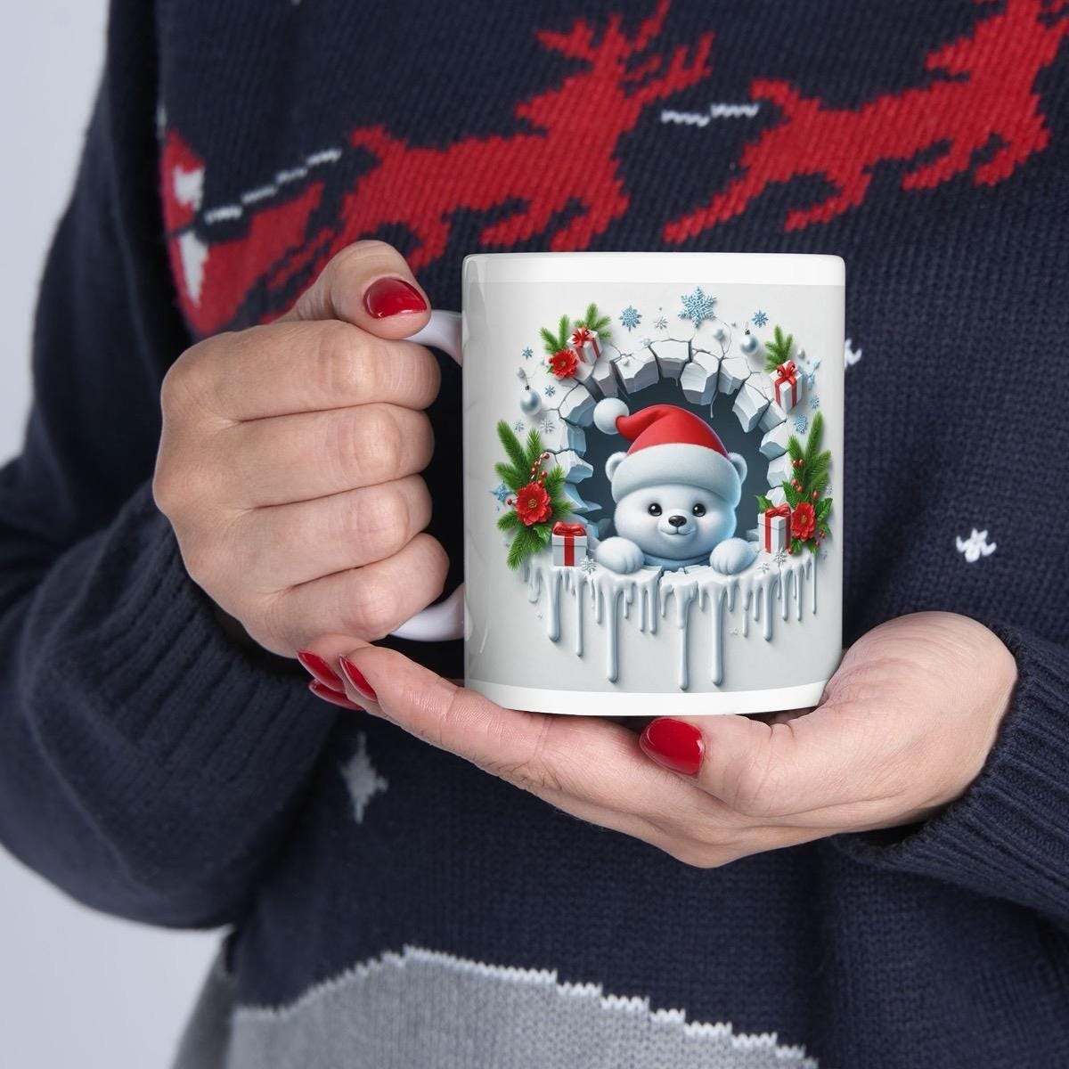 Christmas baby polar bear 3d mug - reusable drinkware tumblers cup washable reuse ceramic coffee paddington xmas mugs tea festive gifts girl
