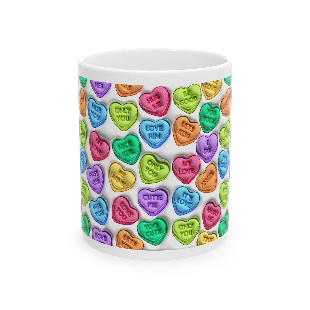 Cute love hearts sweets mug - kiss me miss me love you, perfect for drinking drinks - drinkware, tumblers cup reusable washable ceramic reus
