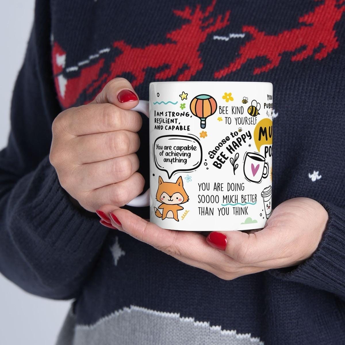 Mug of positivity for mental health and anxiety with affirmations - cup, drinkware tumblers bottles ceramic reusable reuse coffee washable t