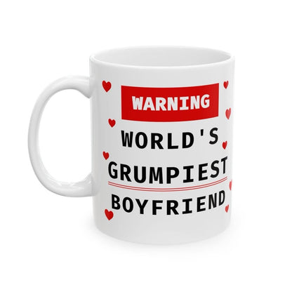 Funny mug gift for valentine's day - warning world's most grumpiest boyfriend - tumblers, drinkware cup reusable washable ceramic reuse coff