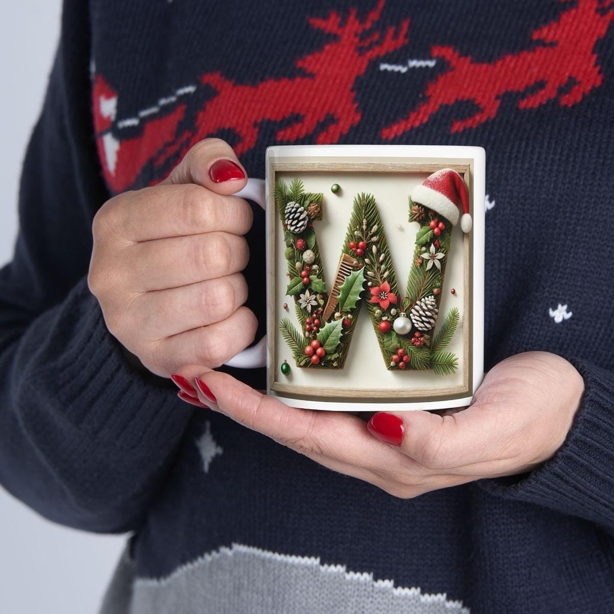 Personalised 'w' edition christmas mug - unique gift for xmas - stocking filler - drinkware washable reusable reuse ceramic cup tumbler coff