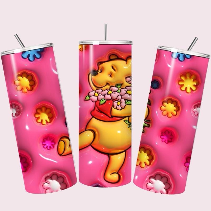 Winnie pooh tumbler 20oz pink - cute design for drinking enthusiasts - portable flask for on-the-go beverages drinkware mug water bottles bo