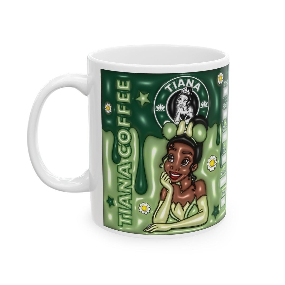 Tiana style mug gifts - perfect for coffee and tea lovers - drinkware, cup tumbler ceramic reuse reusable washable cute girly