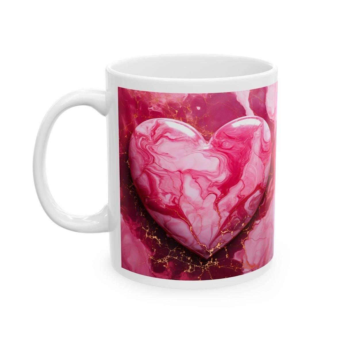 Pink marble heart style mug - reusable and perfect for drinks - drinkware washable cup tumbler reuse coffee ceramic valentines xmas girlfrie