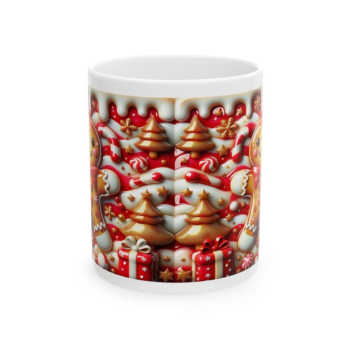 3d christmas gingerbread man mug – festive red and white design, perfect for holiday sips and gifts! drinkware reusable washable tumblers