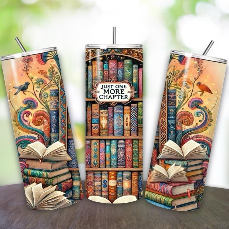 Reading book lover tumbler 20oz - just one more chapter’ perfect for on-the-go hydration - vacuum flask - cup drinkware mug bottles wate