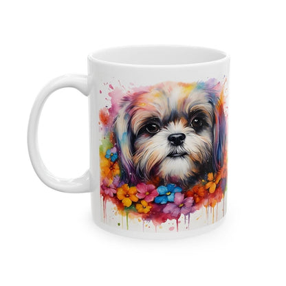 Shih tzu floral art mug - perfect xmas christmas gift for dog lovers - puppy drinkware washable tumbler coffee cup reusable reuse ceramic te