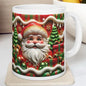 3d quilted sparkly festive santa mug - cozy holiday design with red and green accents - perfect christmas gift drinkware reuse reusable coff