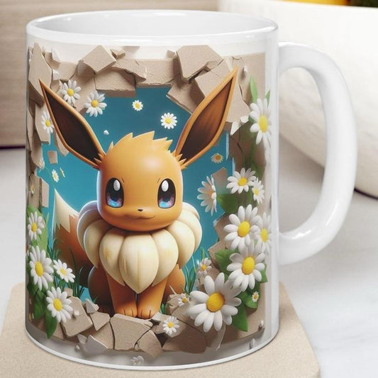 Eevee style 3d mug - perfect christmas secret santa gift or stocking filler - tumblers, drinkware cup bottles ceramic washable reusable reus