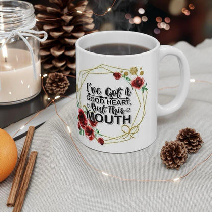 Sarcastic funny mug - i've got a good heart but this mouth - xmas gift christmas secret santa stocking filler - drinkware washable ceramic r