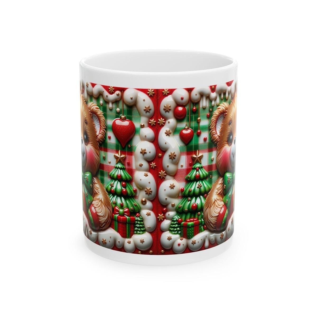 Cute funny 3d christmas teddy bear mug – festive green and red design, perfect for holiday cheer and gifts! drinkware reusable tumblers cu