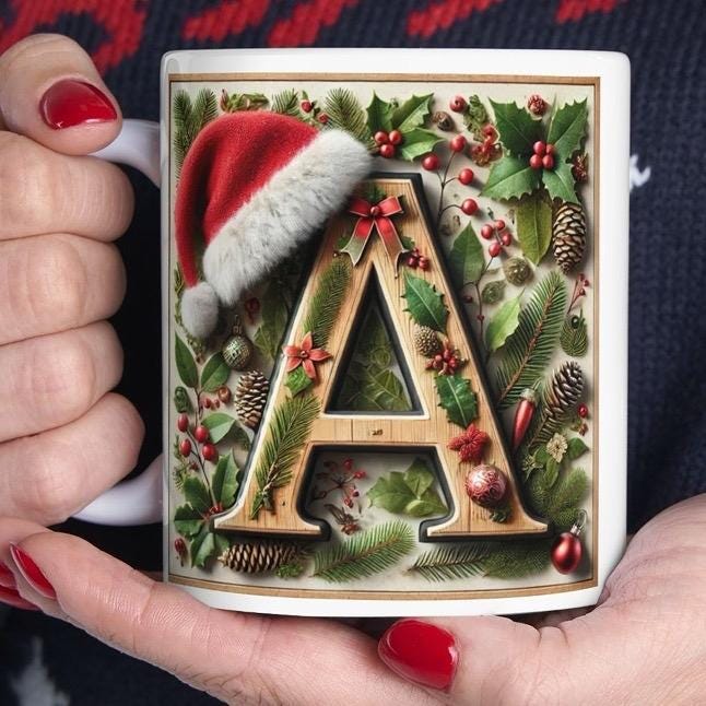 Personalised 'a' edition christmas mug - unique gift for xmas - stocking filler - drinkware washable reusable reuse ceramic cup tumbler coff