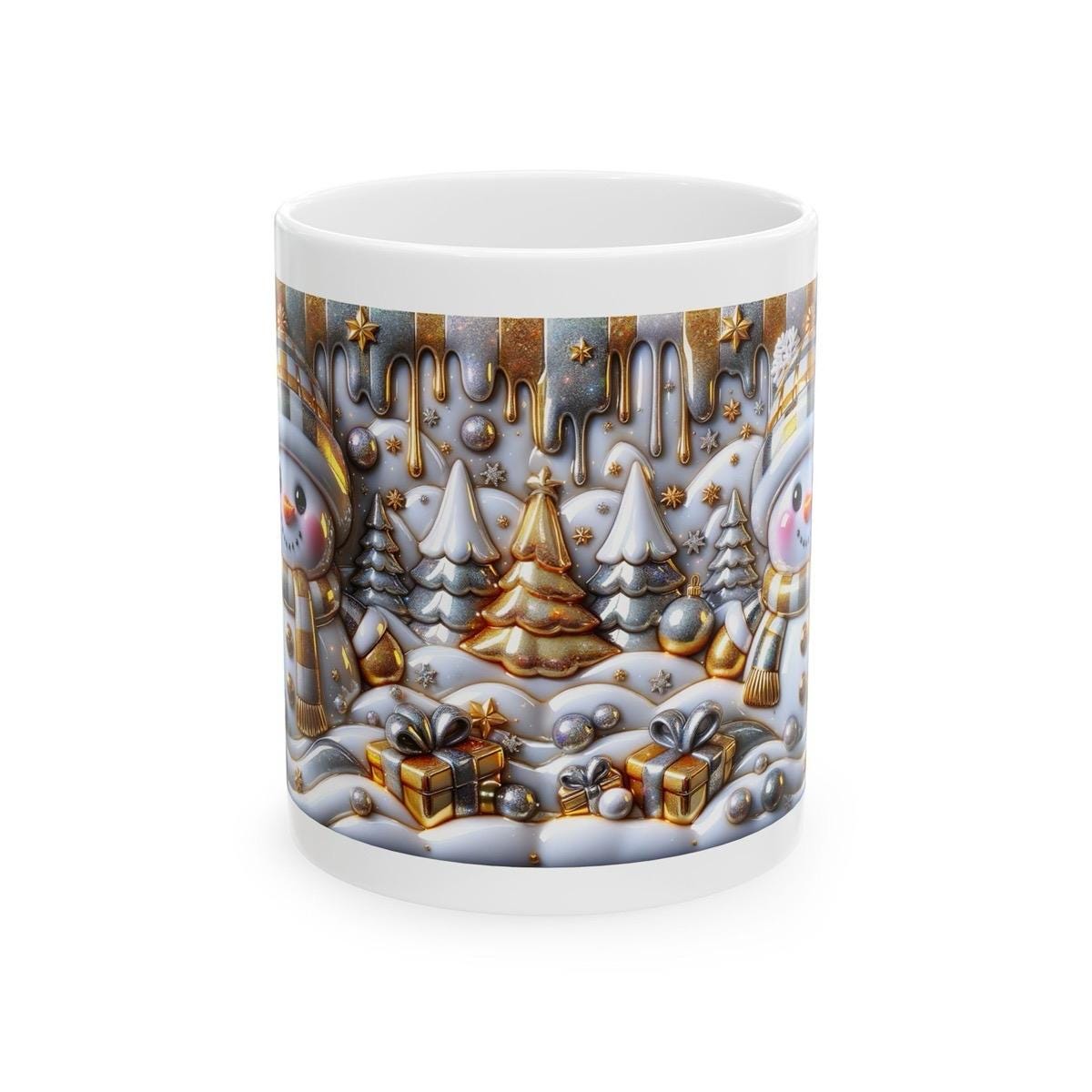 3d christmas snowman mug – elegant gold and silver festive design, perfect for holiday cheer and gifts! drinkware tumbler cup washable reu