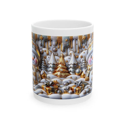 3d christmas snowman mug – elegant gold and silver festive design, perfect for holiday cheer and gifts! drinkware tumbler cup washable reu